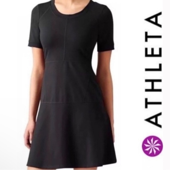 Athleta black A line zipper back spandex stretch Dress - Picture 1 of 7